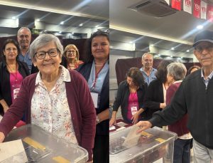 Özgür Özel’in annesi Şükran ve babası Talat Özel, YENİ Parti ön seçiminde oy kullandı