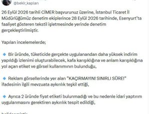 Ticaret Bakanlığı Esenyurt’ta tekstil firmasına idari yaptırım uygulandığını bildirdi