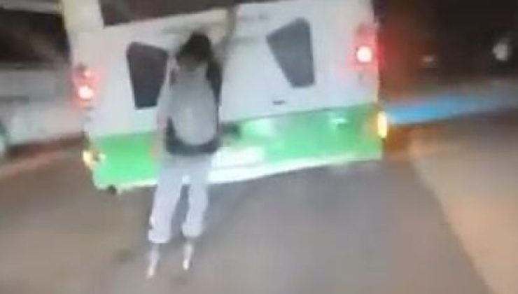 Bursa’da patenli gencin tehlikeli yolculuğu kamerada