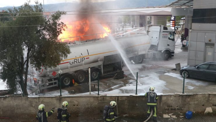 Denizli Pamukkale’de akaryakıt istasyonundaki tanker yangınında bir çalışan yaralandı
