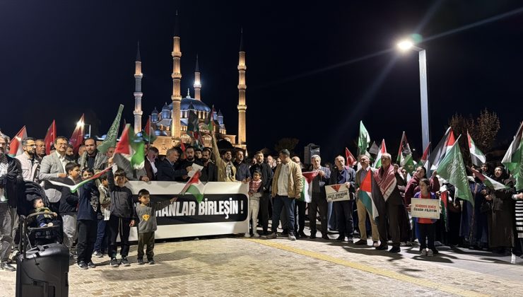 Edirne’de Filistin’e destek için Selimiye Meydanı’nda Gazze protestosu düzenlendi