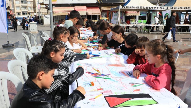 Filistinli çocuklar için Kilis’te çizilen 300 metrelik resim İstanbul’a gönderildi