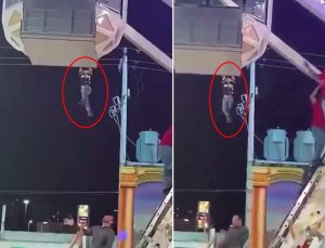 Lunaparkta yürekler ağza geldi! Metrelerce yüksekte asılı kaldı